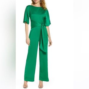 HARLYN Jade Green Tie Waist Elbow Sleeve Jumpsuit XL=12